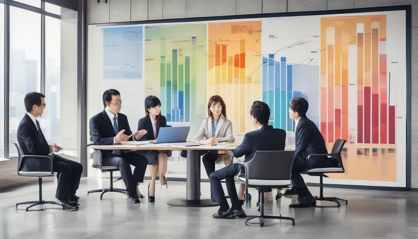 障害者雇用市場の統計データを分析する日本のオフィスワーカー
